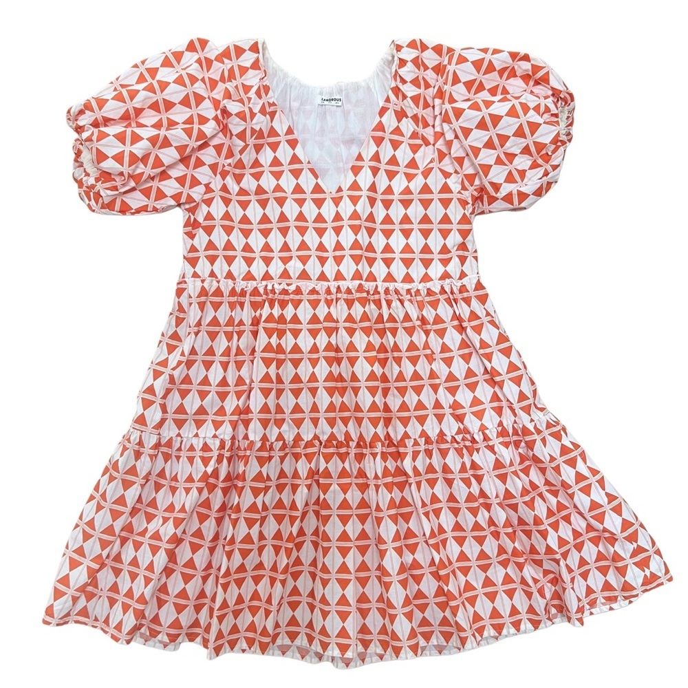 Glamorous Orange and White Geometric Dress, Cotton, Size 4